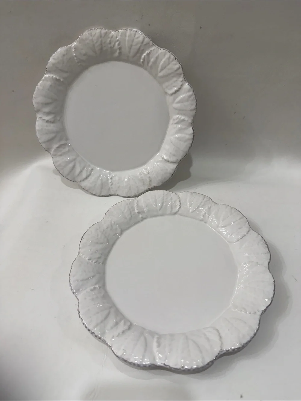 Sur La Table Cabbage 2 White Porcelain Scalloped Ruffled 8 In Bread Plate Sauce